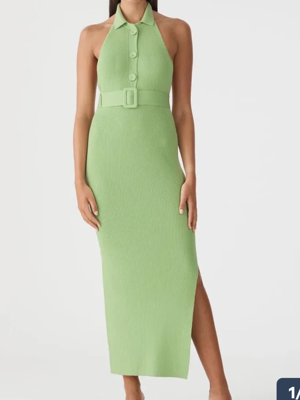 Collared Ribbed Midi Skirt in Pistachio Green
